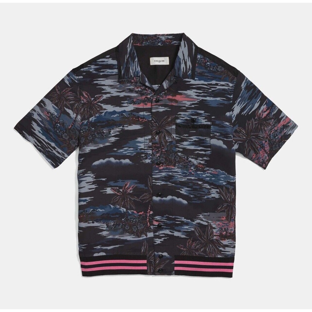 Coach 1941 Hawaiian Print Varsity Bowling Button Up Nylon Shirt New Small